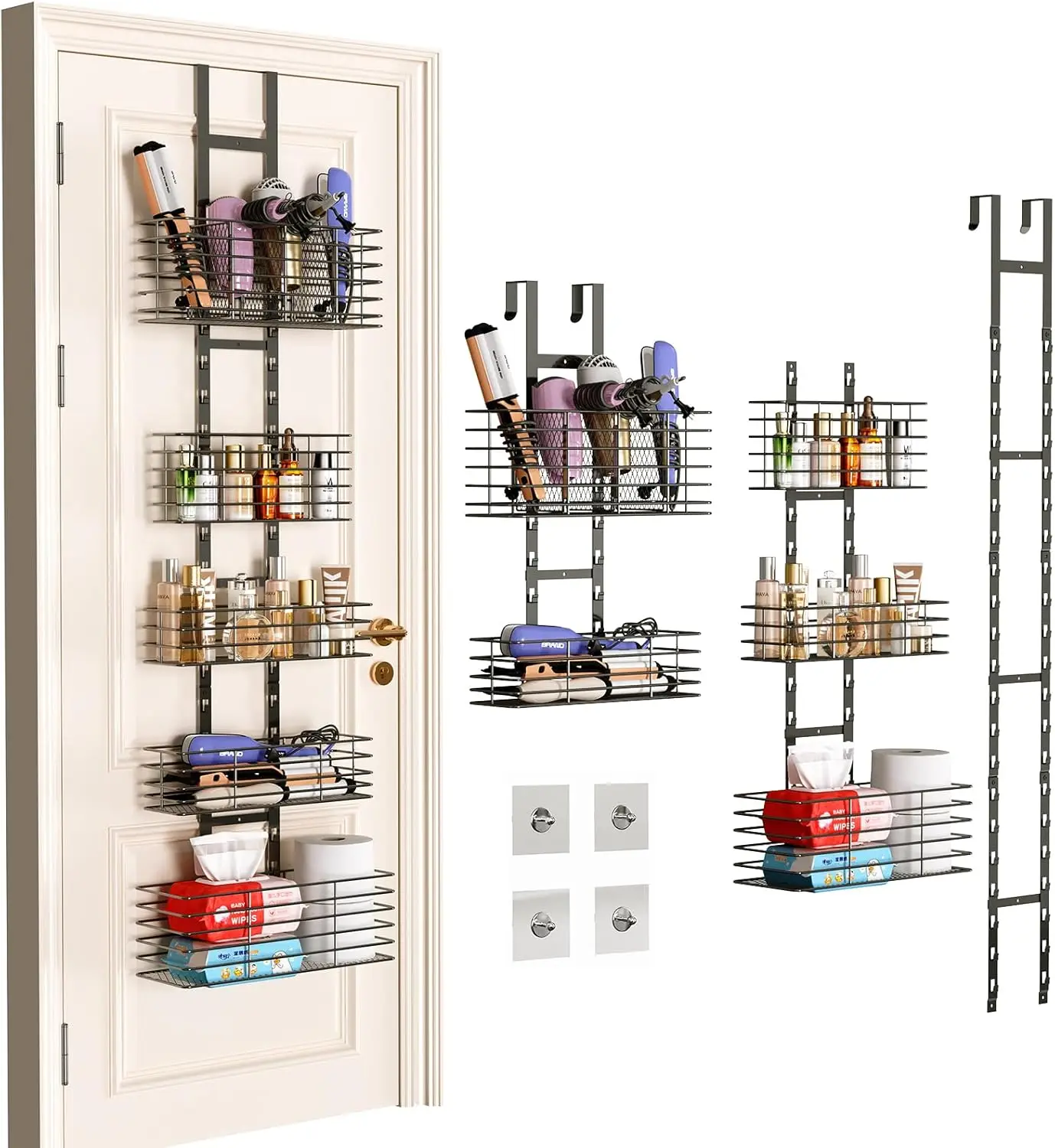 

5-Tier Over-the-Door Organizer for Bathroom - Adjustable Height Hair Tool & Skincare Storage Shelf