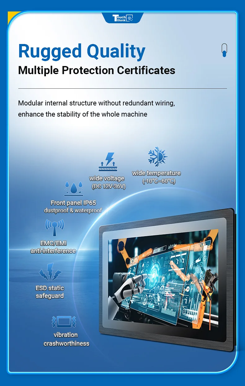 High Brightness Sunlight-Readable Win10 Android OS IP65 Resistive Touchscreen Industrial Automation Panel PC Embedded Android