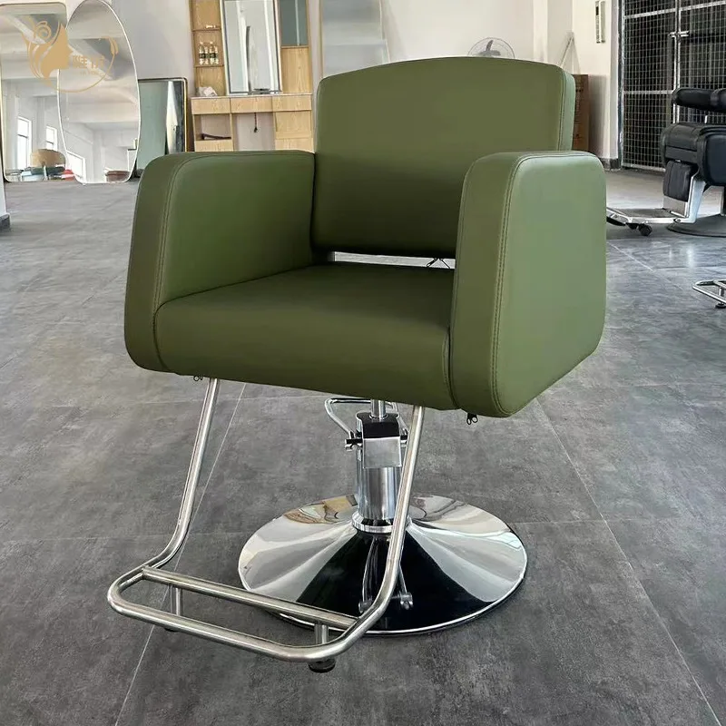 Professional Green Barber Chair with Chrome Base and Synthetic Leather Upholstery