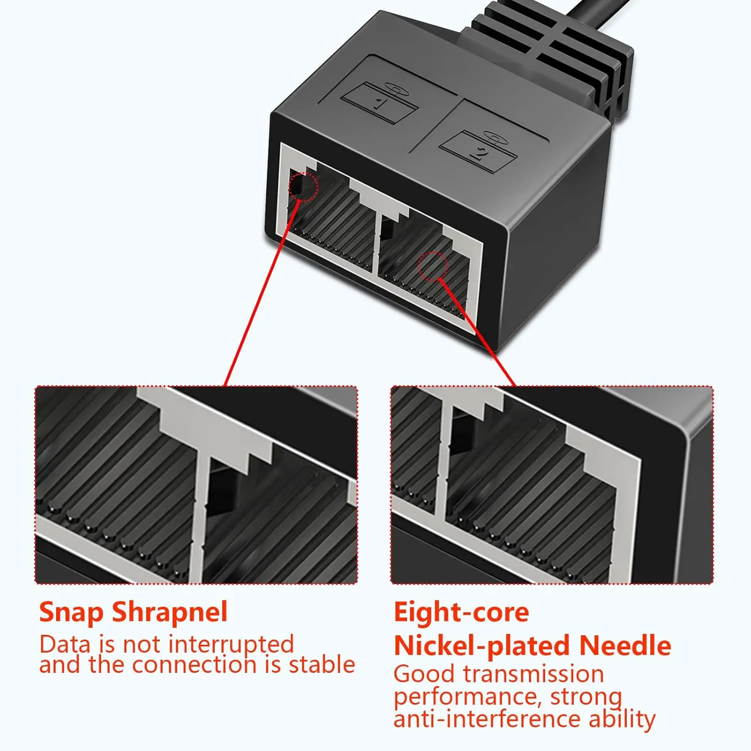 RJ45 8P8C Eight Core Network Cable Splitter Network Tee 1 Male to 2 Female Adapter Network Extender CAT6/CAT5