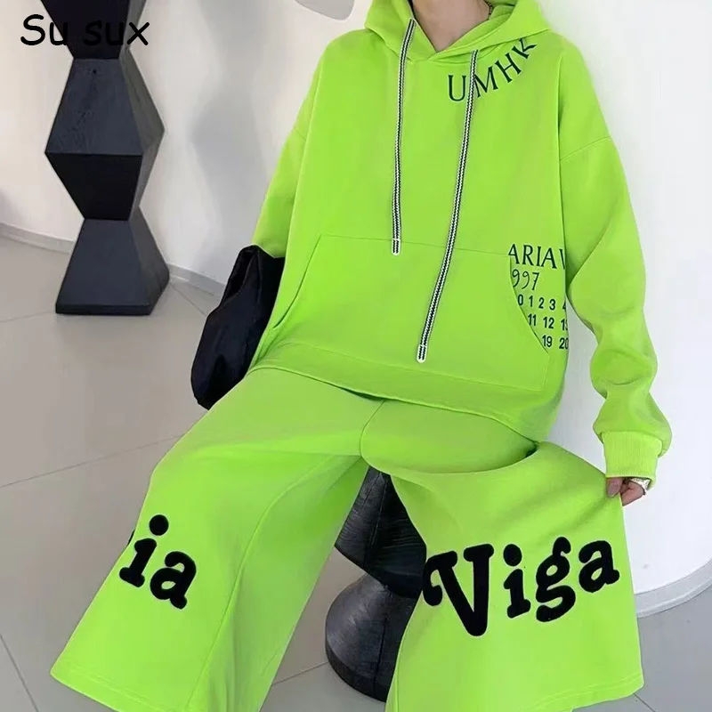 

Casual Wide Leg Capri Pant Sets Woman Outfits Letter Print Oversized Hoodies Sweatershirts 2 Piece Sets Vestidos 2025 Korean