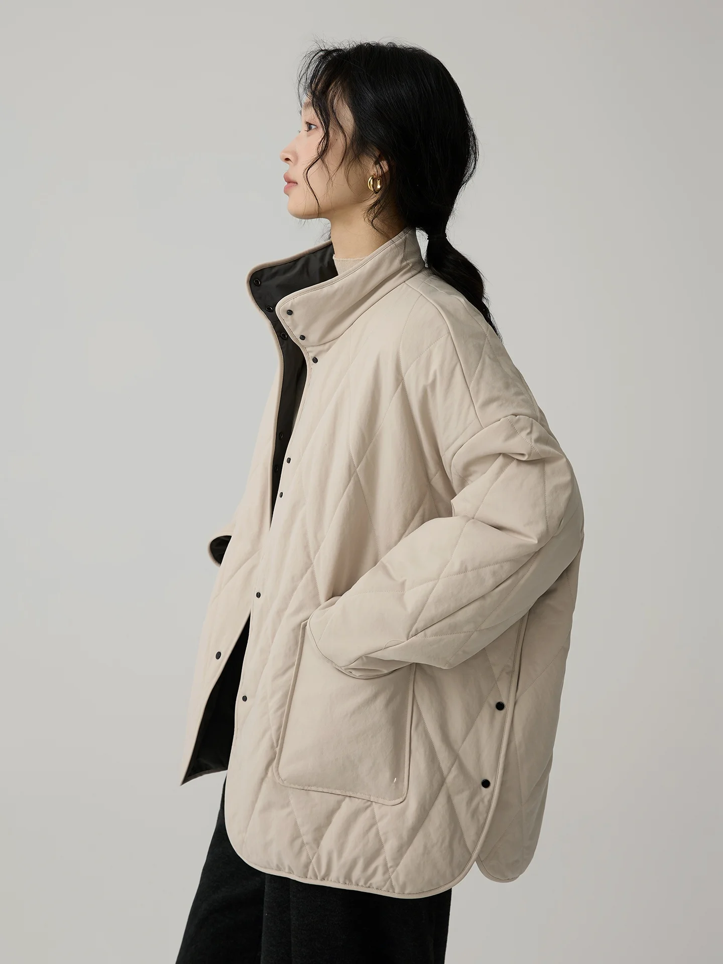 

Lightweight Cotton Cardigan Women's Loose on ape Mid-Length Button-Up Warm Outerwear Autumn Winter Faion Straight Cut