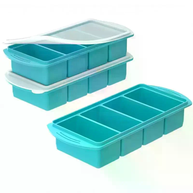 BPA Free Food Grade Silicone Freezer Trays Stackable Design Leak Proof Lids For Meal Prep Soup Storage