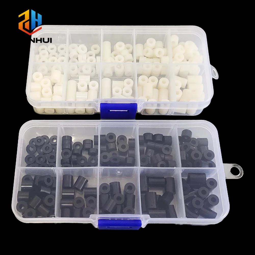 160Pcs M3 Nylon Plastic Spacers Kit, Black&White Non-Threaded Hollow Standoffs 7mm OD X 3.2mm ID PCB Mounting Washers Assortment