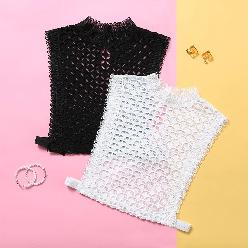 ファッショナブルなレース襟女性のピュアカラー中空スタンドカラー秋冬ビジネス装飾フェイクカラーネクタイアクセサリー