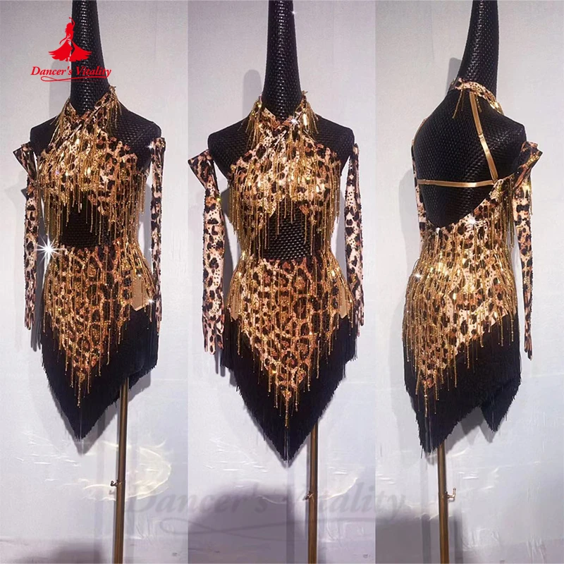 

Latin Dance Clothes Women Customsized Sexy Long Sleeves Leotard Dress Rumba Chacha Tango Wear Costume Women Adult Latin Dress