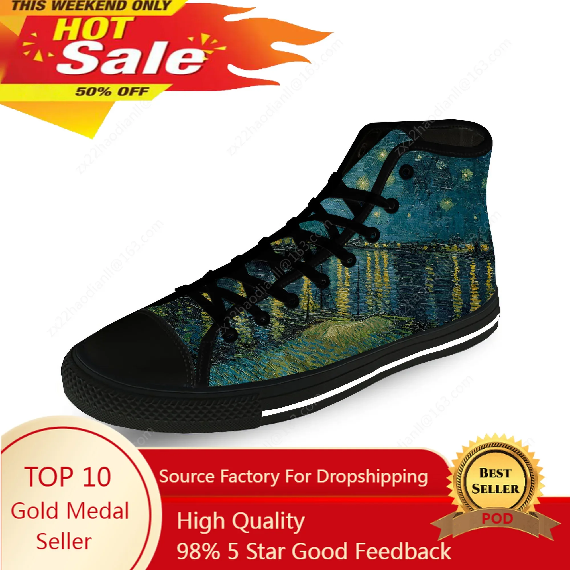 

Van Gogh Oil Painting Aesthetic Starry Night Casual 3D Print High Top Canvas Shoes Men Women Lightweight Breathable Sneakers