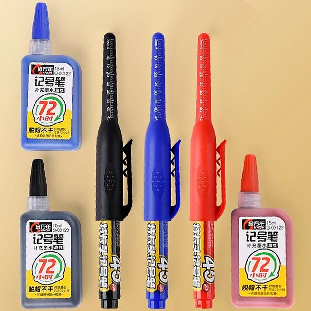 

1-24Pcs 45mm White Long Nib Head Carpenter Pen Black/Blue/Red Deep Hole Marker Pens Waterproof for Measuring Woodworking Office