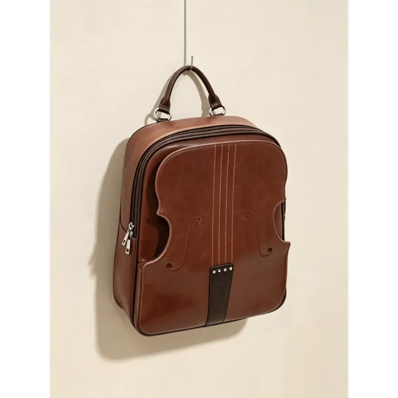 Small Cello Shaped Retro Medieval Backpack, Japanese Literary Simple Student School Bag, Lightweight Daypack for Travel & Study