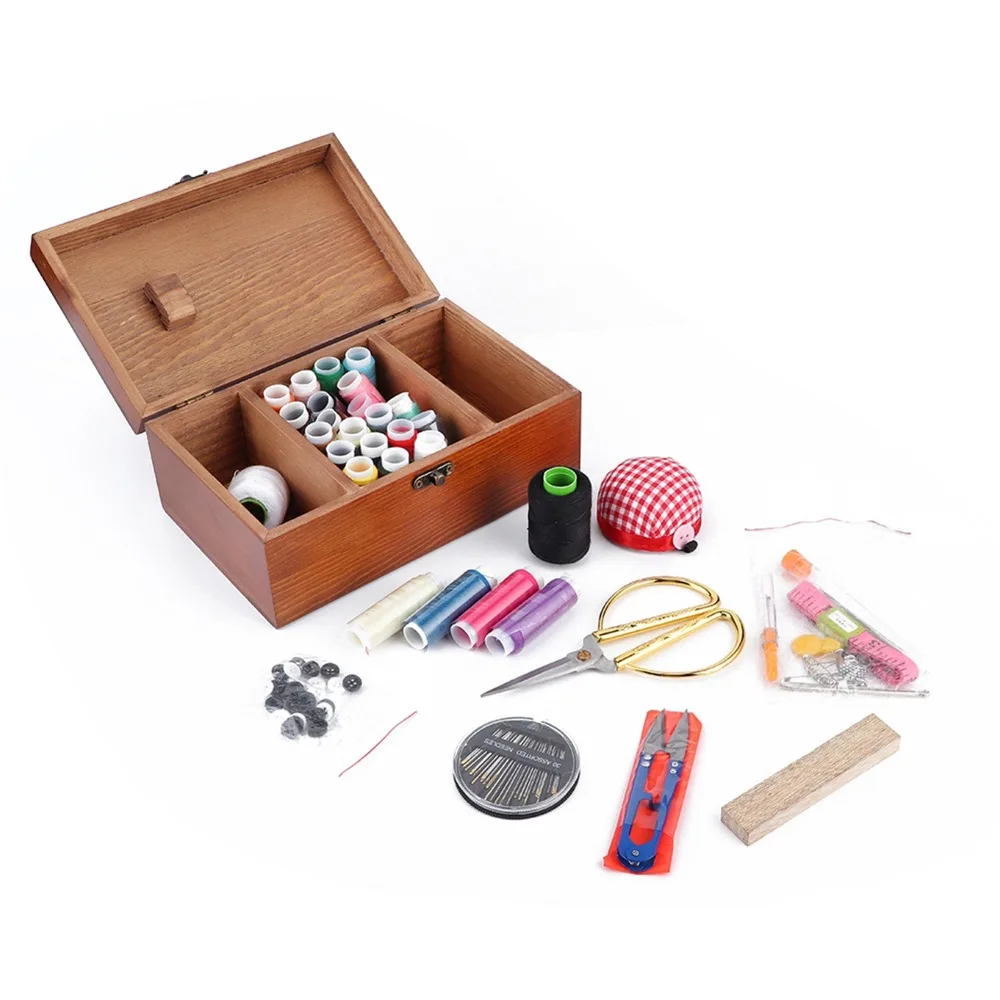 Wooden Material Wooden Sewing Box Vintage Style Taraxacum Pattern Sewing Kit Box Portable Dandelion Pattern