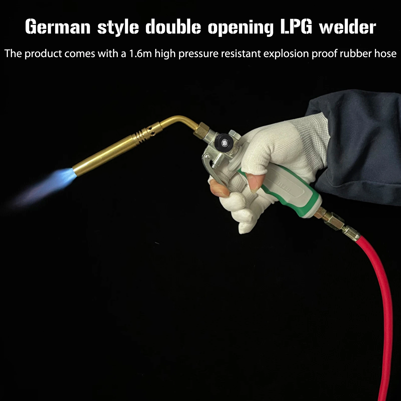 MAPP Ignition Solder Double Switch Germany Style Spiral Flame High Temperature Resistance with 1.6m Rubber Hose for Barbecue