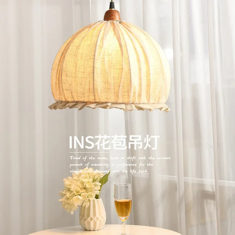 Bud Chandelier Ins Cotton and Hemp Japanese Restaurant Bedside Chandelier Rural Retro Homestay Quiet Wind Study Lighting Fixture