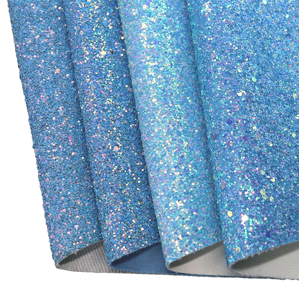 30x134cm Roll  Plain Dyed Light Blue Chunky Glitter Fabric Leather For Bows Earring Decoration DT021