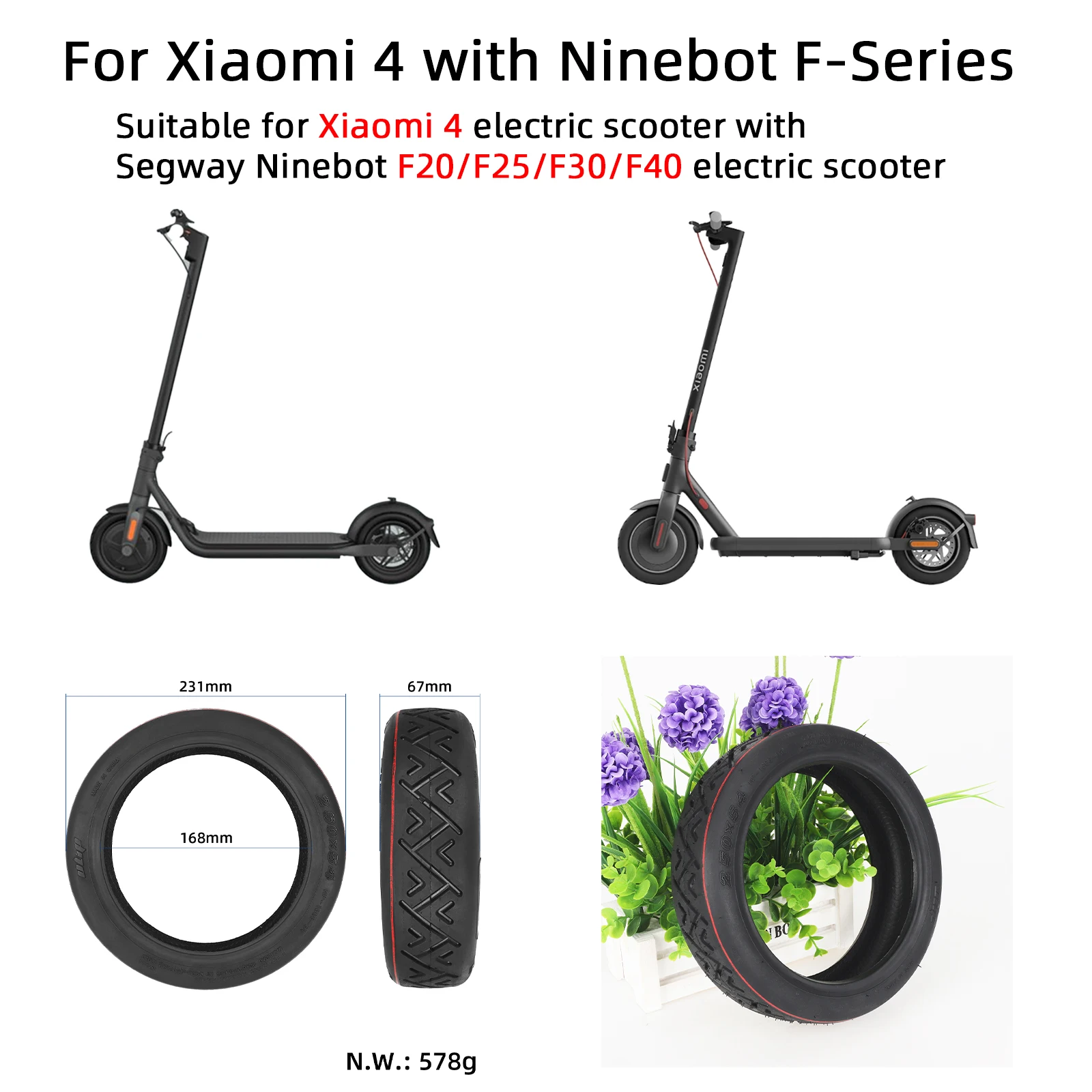 Ulip 250x54 Tubeless Tire 10Inch Thickened and Durable Tyre Upgrade Parts For Xiaomi 4 With Ninebot F20 F25 F30 F40 Scooter Tire