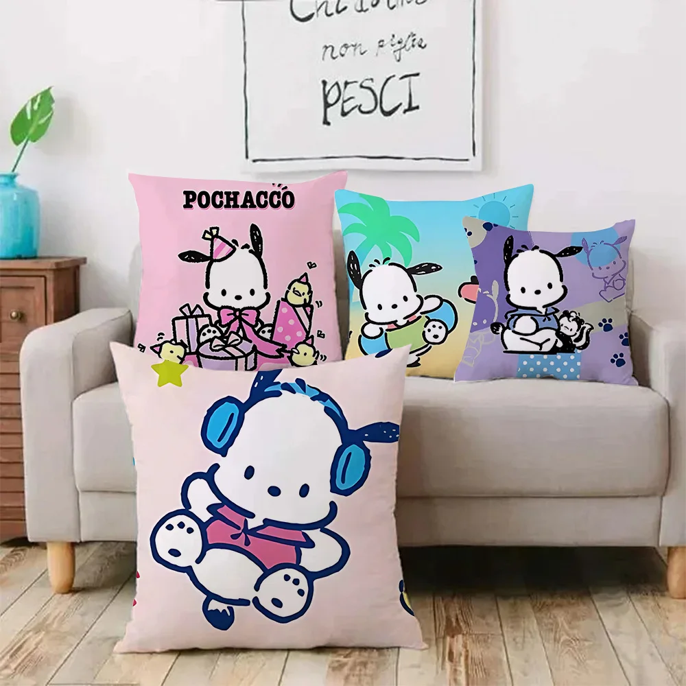 Cartoon Sanrio Pochacco Kawaii Pillow Covers Cartoon Sofa Decorative Home Double-sided Printing Short Plush Cute Cushion Cover