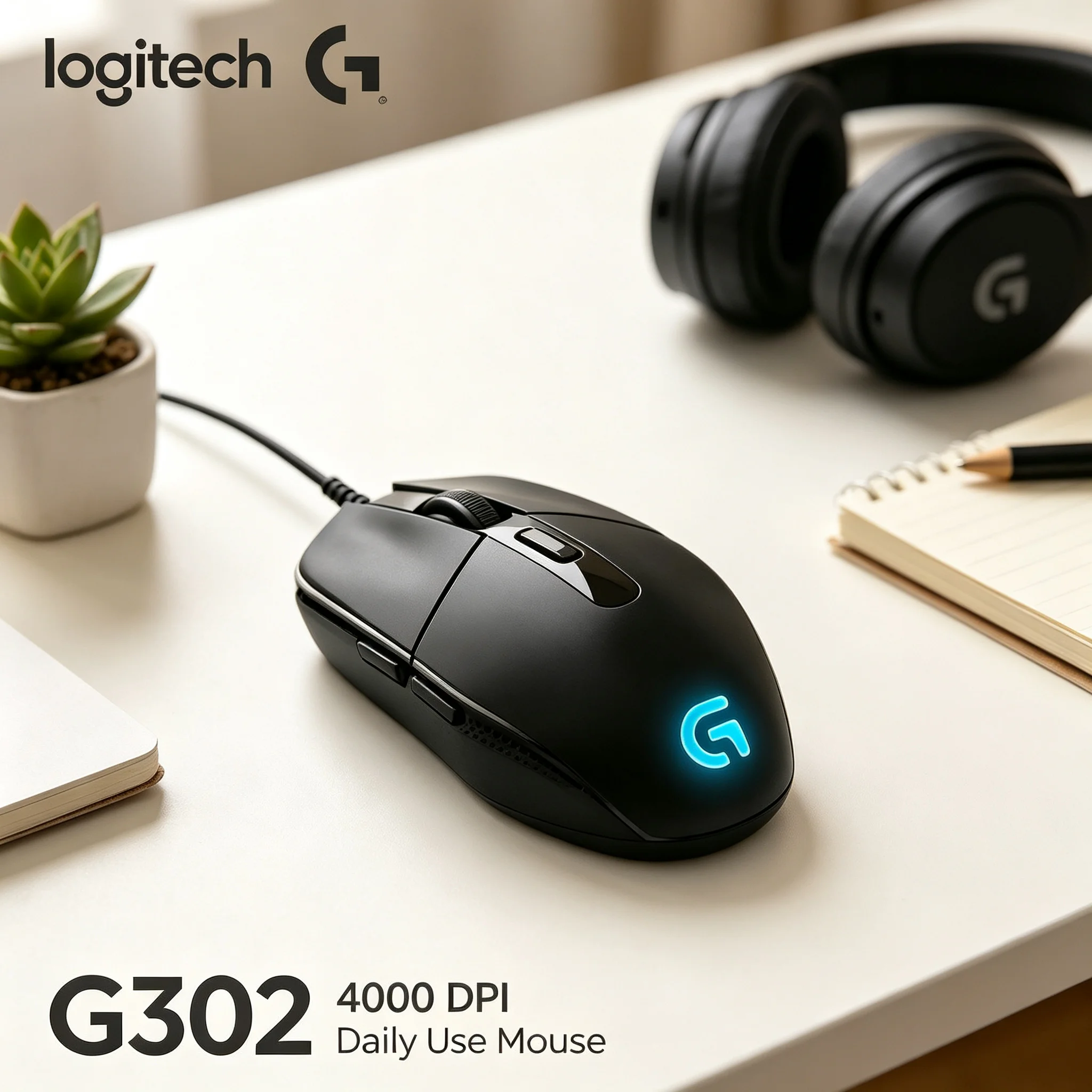 Logitech G302 Wired Gaming Mouse Consistent Sensor Performance RGB Illuminated Mice for Fortnite Apex Legends LOL Competitive PC