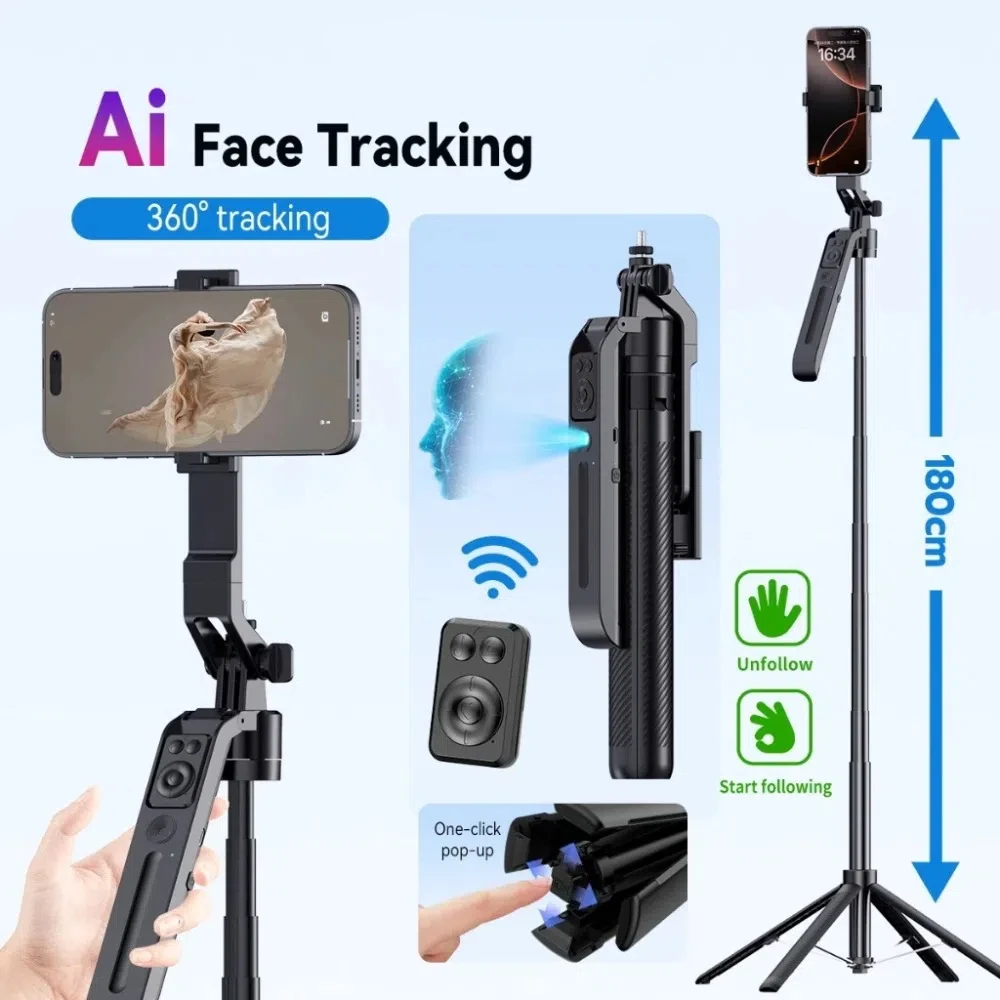 

1.8M Bluetooth Selfie Stick Auto Face Tracking Floor-standing Handphone Stabilizer Aluminum Alloy Tripod Stand Camera Stand