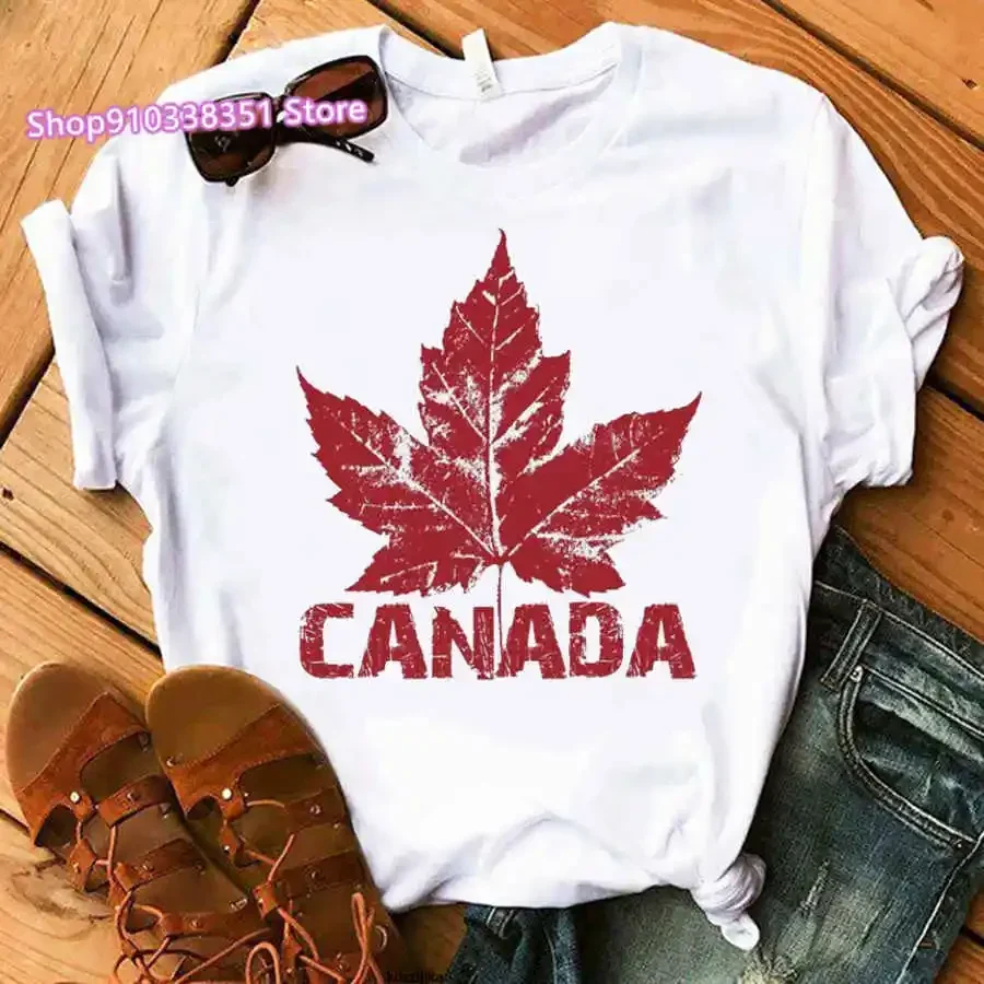 Fashion Canada Maple Leaf Flag Print Women T Shirt Short Sleeve Harajuku O Neck Loose Women Tshirt Ladies Tee Shirt Tops