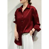 All-match Satin Finish Shirts And Blouses Women Clothing Casual Top OL Long Sleeve Button Elegant Shirts French Solid Blouses 2