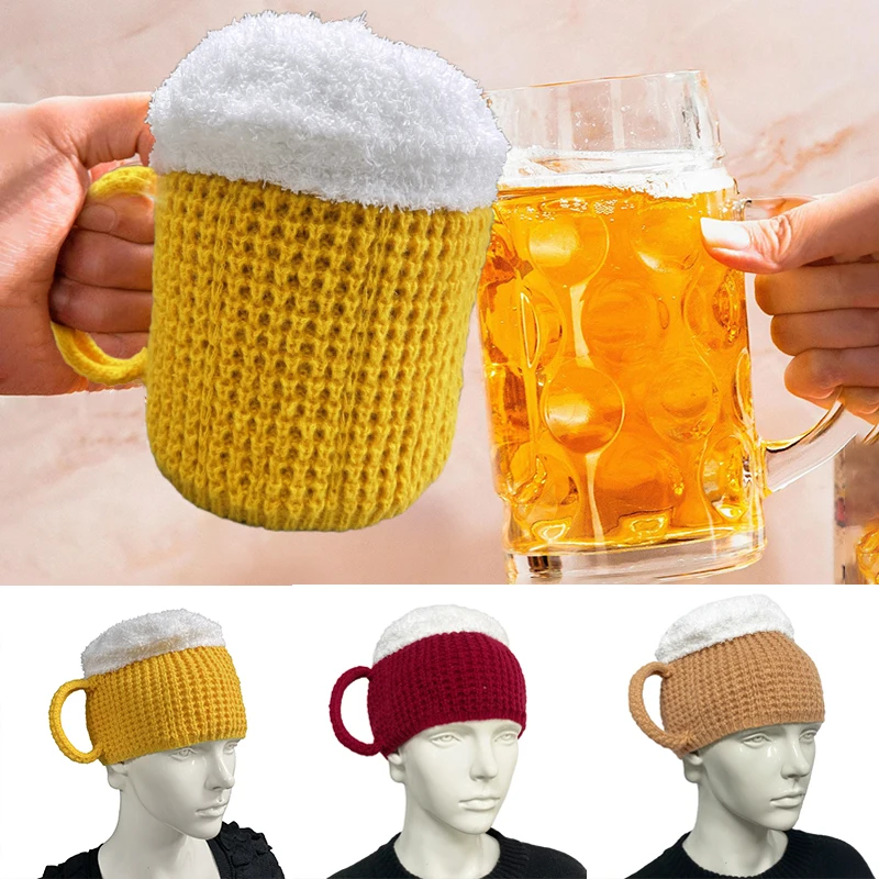 Unisex-Bierbecher-Hüte, lustiges Geschenk, warme Pullover-Kappe, Ohrenwärmer, vielseitige Haaransatz-Kappe, Valentinstagsgeschenk