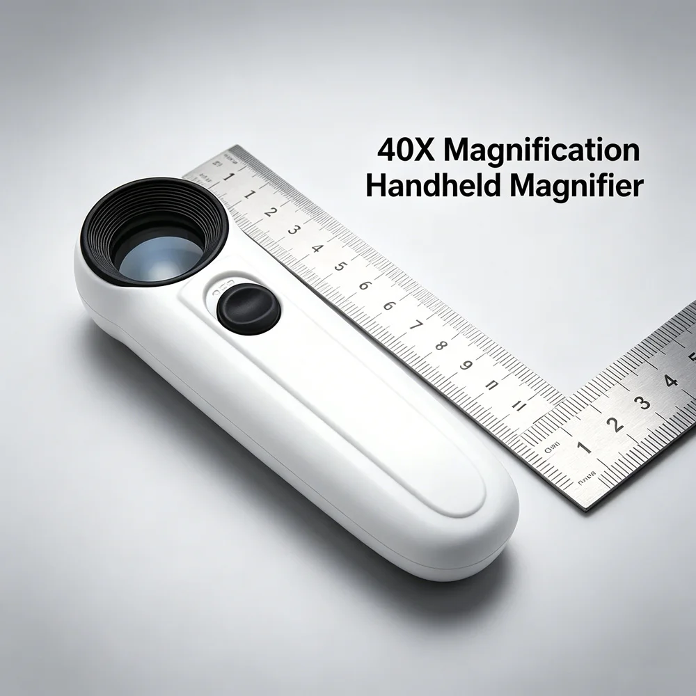 Lightweight 40X Hand Magnifier Built-in LED Lamp For Jewelry Electronic Tiny Component Inspection Work