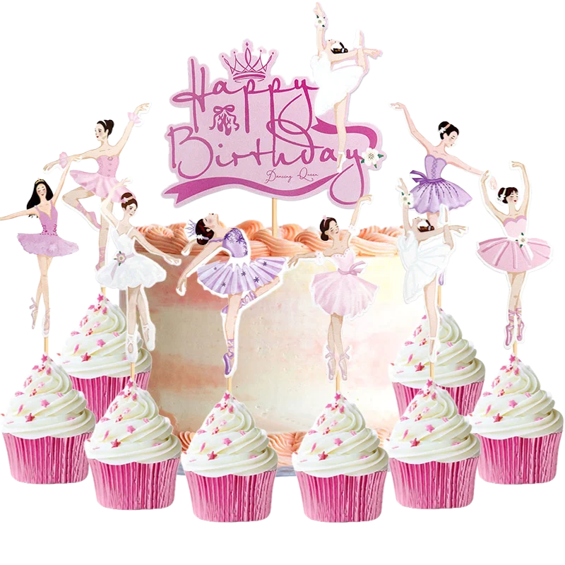 Decoraitons para pastel de Ballet, adorno para magdalenas de bailarina para niña, suministros de feliz cumpleaños, decoraciones para fiestas temáticas de baile, decoración para pasteles