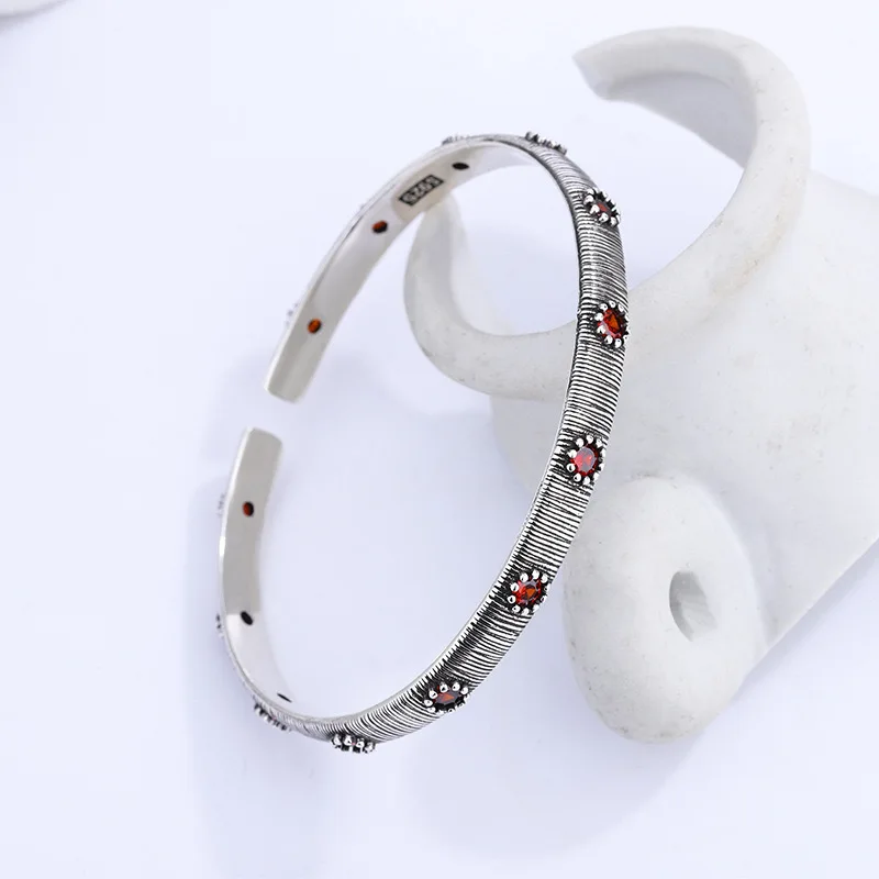 925 Sterling Silver Bracelets for Women Men String Accessories Trend Vintage Red Stone Pendant Party Jewelry Gift - Image 3
