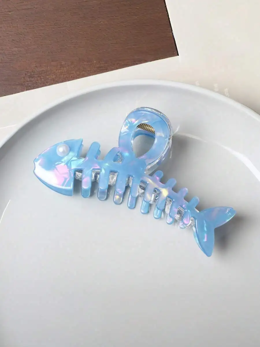 

Acrylic Fish Bone Hair Claw Clip Ombre Blue Iridescent Hair Accessory For Women Summer Festival Party