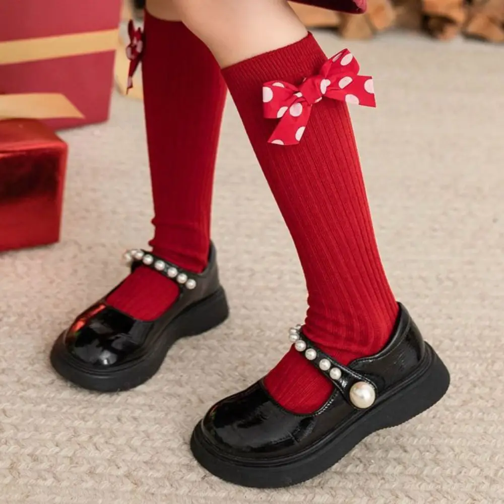 

Stripe Grid Red Bowknot Stockings Bear Sweet Dot Children Knee High Socks Long Tube Lolita JK Stockings for Girl New Year