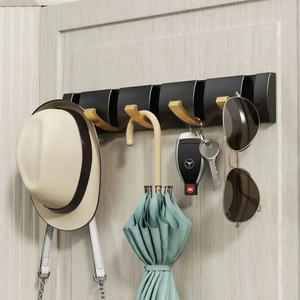 Wall Mounted Rack Hooks para Banheiro, Robe Hook, Toalha Hanger, Folding, Sem Instalação Punch, Casaco, Porta-roupas, Preto, Dourado