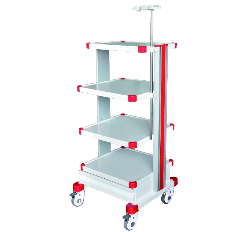

Four-frame endoscope trolley with wheels and drawers