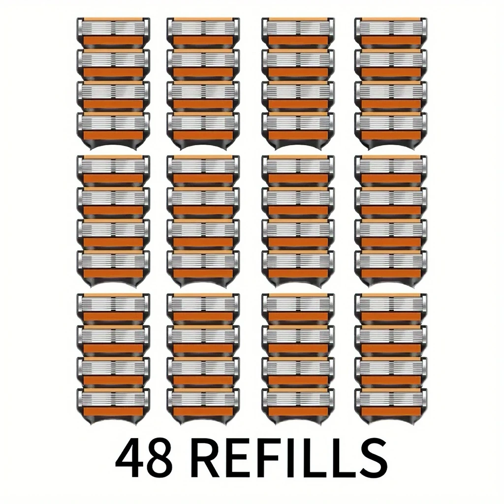48pcs, Men's Blade Replacement Part, 6-layer Stainless Steel Blade, Smooth and Comfortable Shaving, with Skin Protection System