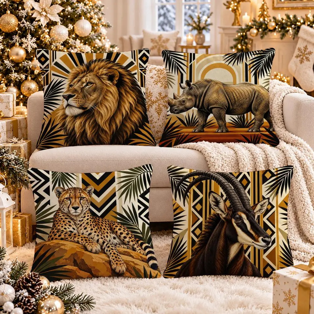 Golden Safari Portraits Variants Cushion Cover 1/4Pcs Soft Plush Cushion Case Throw Pillowcase Cozy Home Sofa Living Room Decor