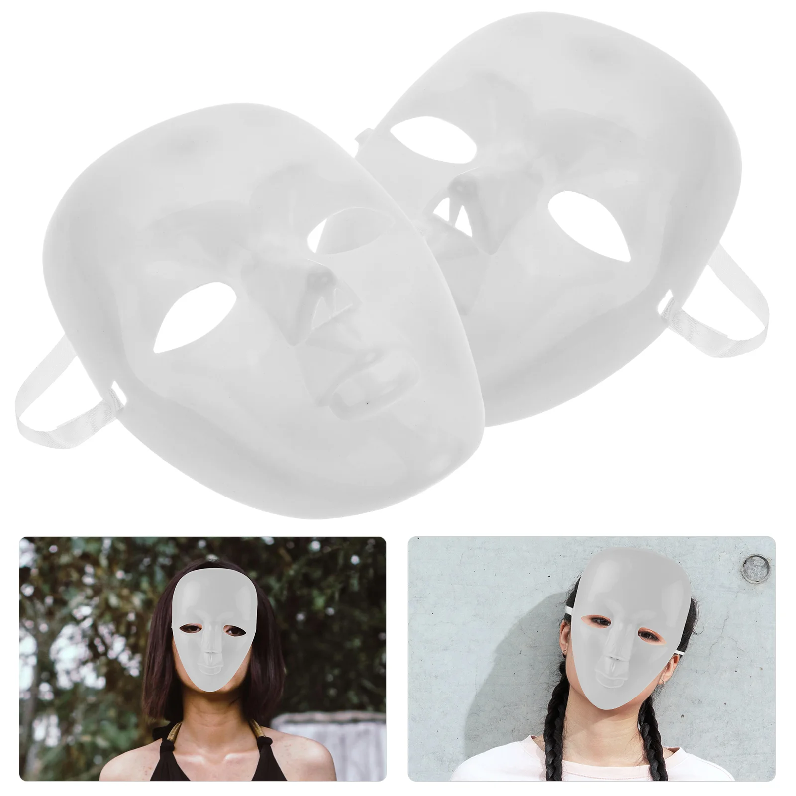 

6 Pcs White Paintable Mask Cosplay Full Facial Earhook Paper Pp Masquerade Party