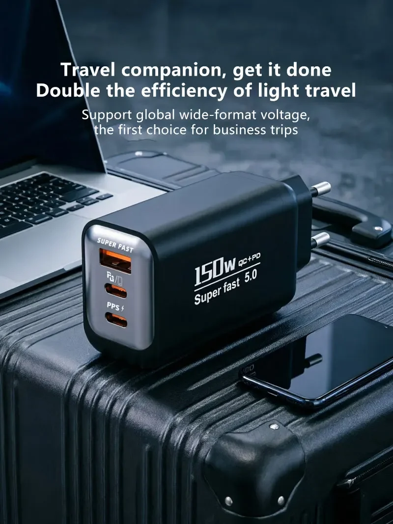 120W 3-Port Typ-C Ladegerät USB-C Schnellladewandadapter US/EU/UK-Stecker Telefonladegerät Kompatibel mit iPhone Samsung – Detail 4