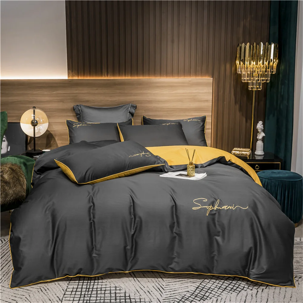 Svetanya Solid Cotton Embroidery Bed Linens Hotel Home Bedding Sets Sheet Pillowcase Duvet Cover Set