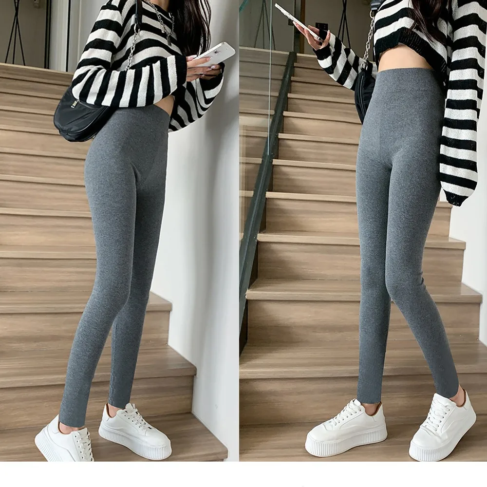 Threaded Ribbed Leggings Casual Cotton External Penetration High Waist Pants Sexy Warm Tightening And Hip Lifting Pants Women