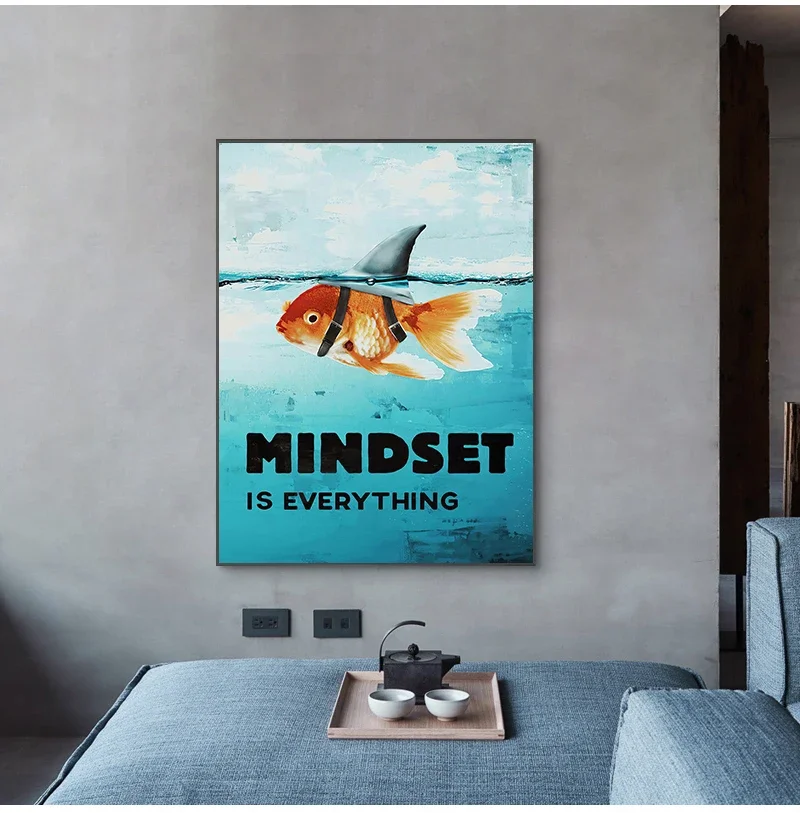 Nordic inspirational shark canvas prints, Your thoughts determine everything wall poster paintings, home decoration, no frame