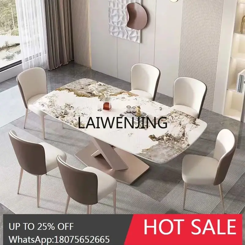 Italian light luxury rock slab dining table and chair combination rectangular western restaurant dining table