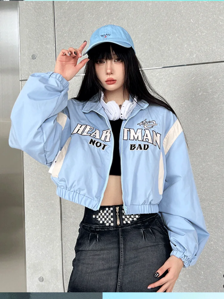 HOUZHOU American Retro Spice Girls Tide Brand Short Trench Coat Women Y2K High Waist Motorcycle Wind Red High Street Baseball