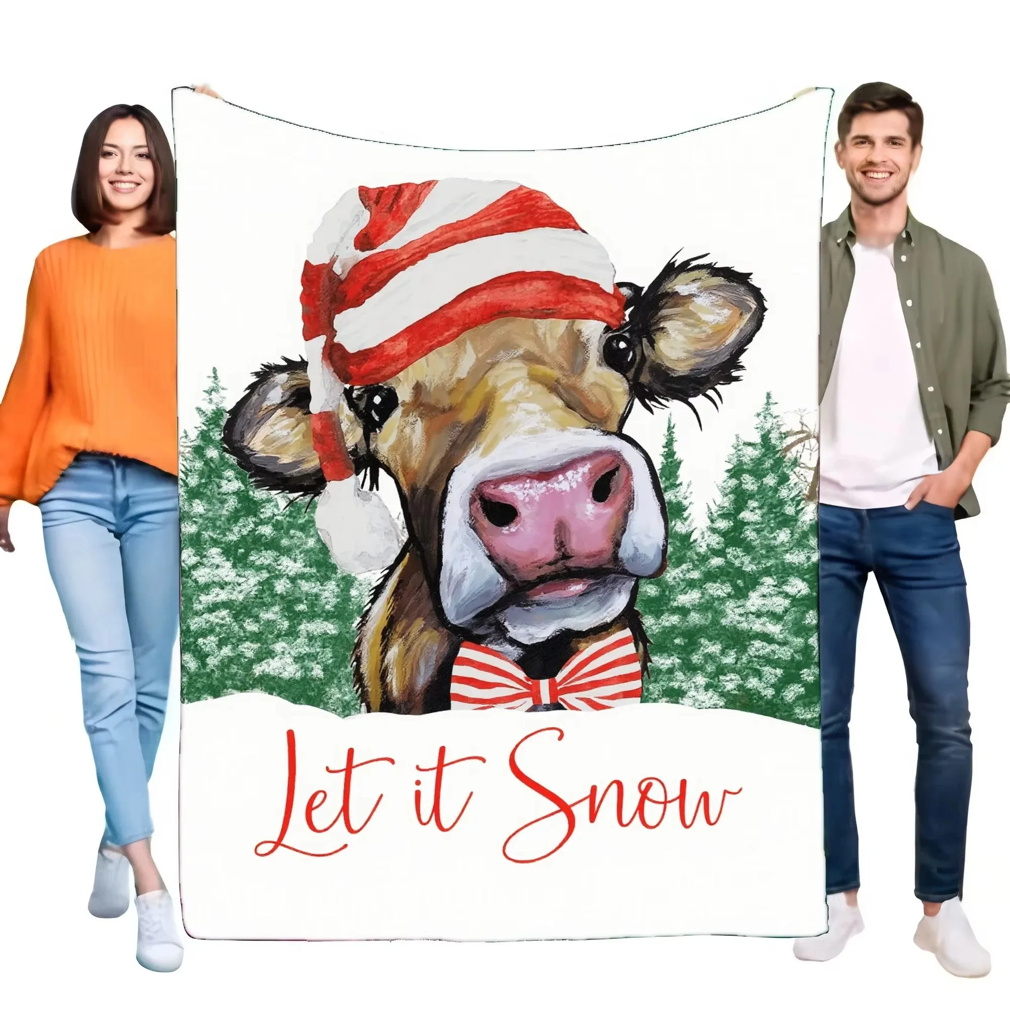 بطانية مطبوعة على شكل بقري لعيد الميلاد، ديكور منزلي مريح، حفلة مهرجان، للاستخدام اليومي، أفضل اختيار هدية، تصميم مسطح #1