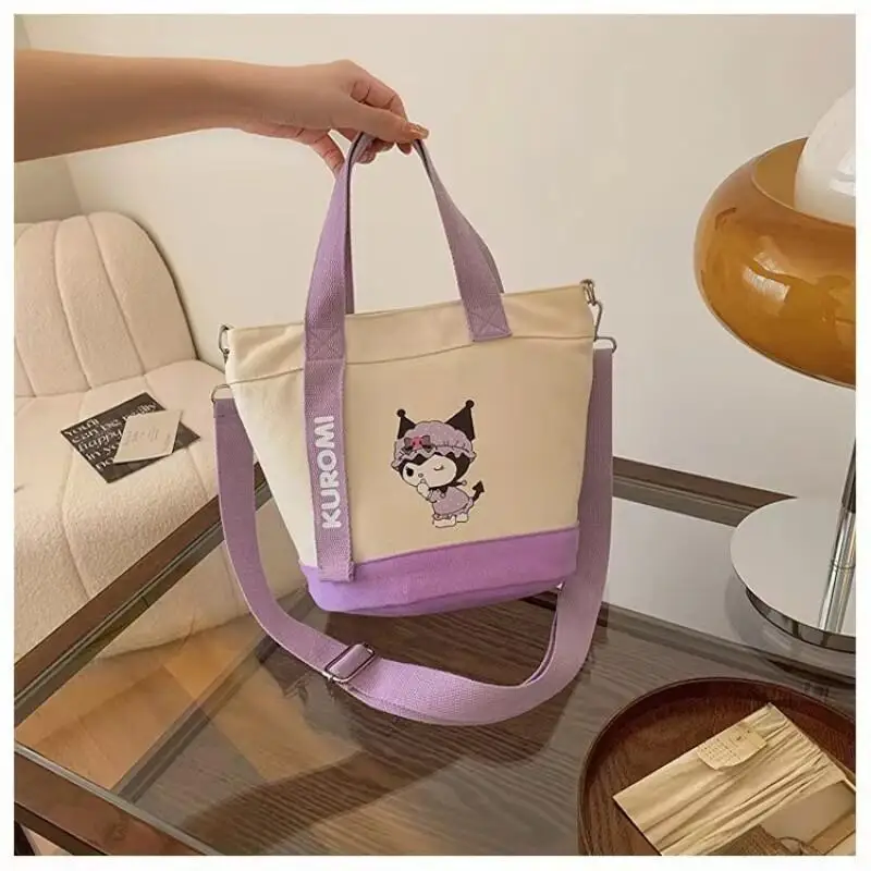 Sanrio Anime Canvas Shoulder Bags Cute Cartoon Handbag Kawaii Bucket Tote Bag Portable Fashion Satchel Women\'s Outdoor Backpacks