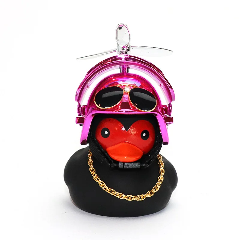 Black Squeeze Duck with Pink Helmet Propeller for Cycling Car Dashboard Decoration Motorcycle Bicycle Accessories for Women Girl