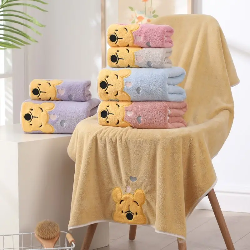 Thickened Winnie The Pooh Embroidered Coral Velvet Bath Towel Soft Household Towel Children's Cartoon Bath Towel