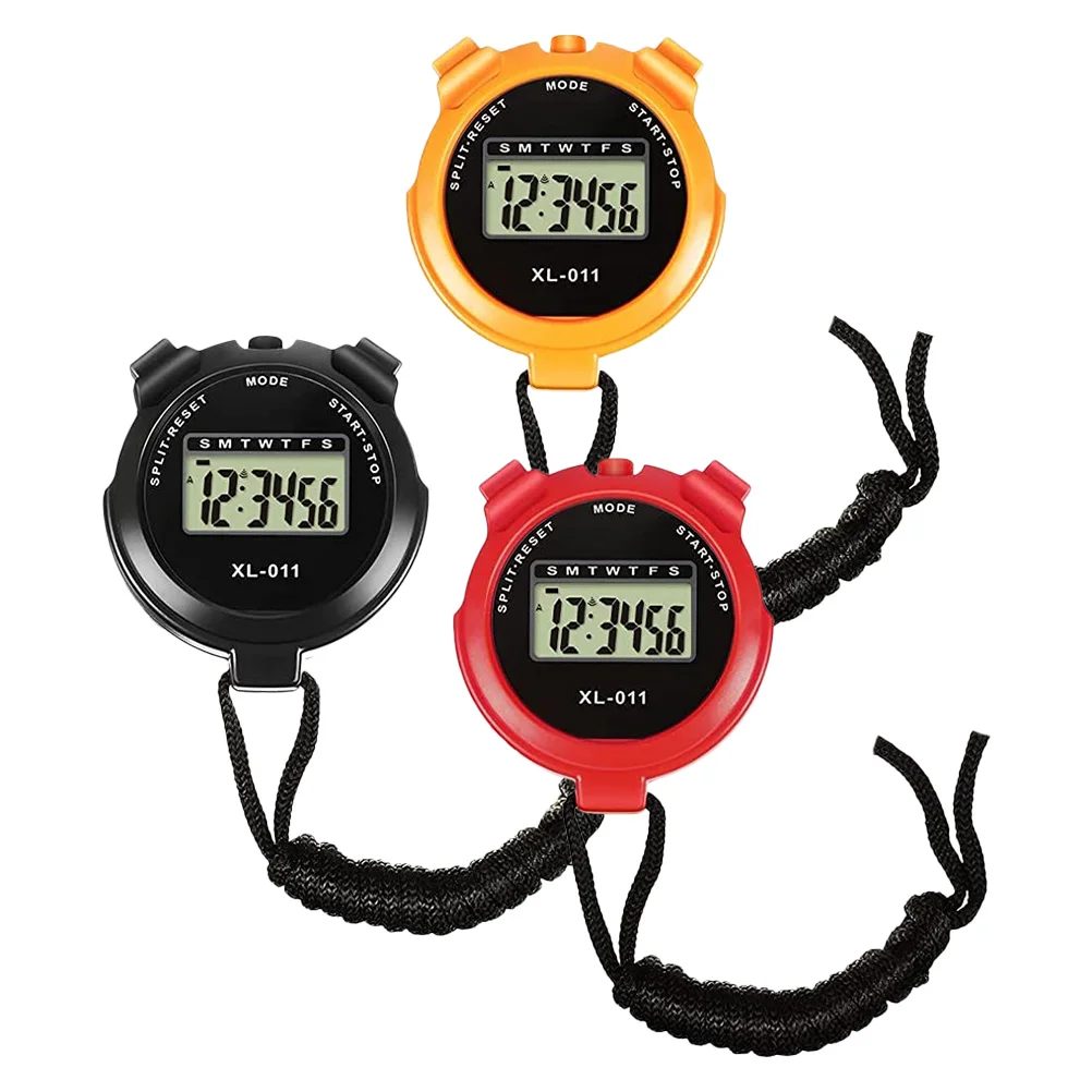 

3Pcs Digital Stopwatch Timer Black Abs Smooth Surface Fitness Sport Electronic Handheld Stopwatches For Gym Timer