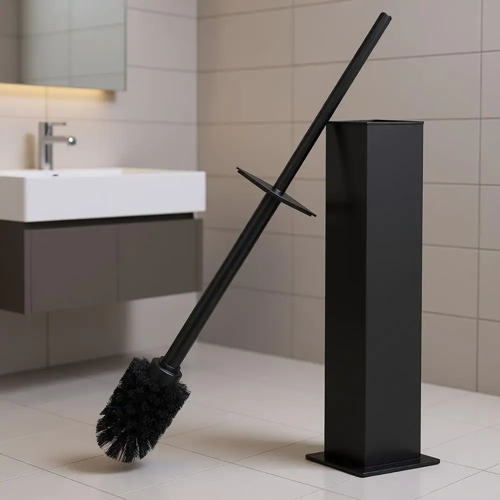 

Black Stainless Steel Square Toilet Brush and Holder Set for Bathroom