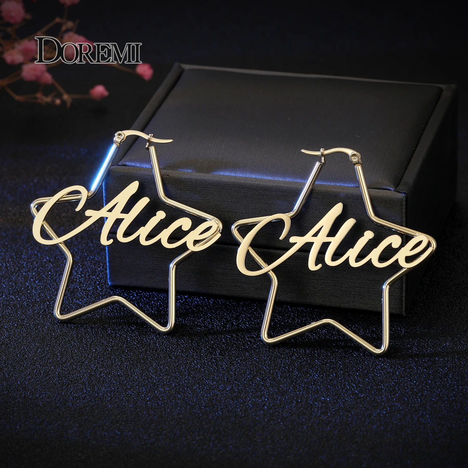 DOREMI Stainless Steel Letter Hoops 50mm Heart Custom Name Earrings Personalized Nameplate Earrings  Anti-allergy Christmas Gift