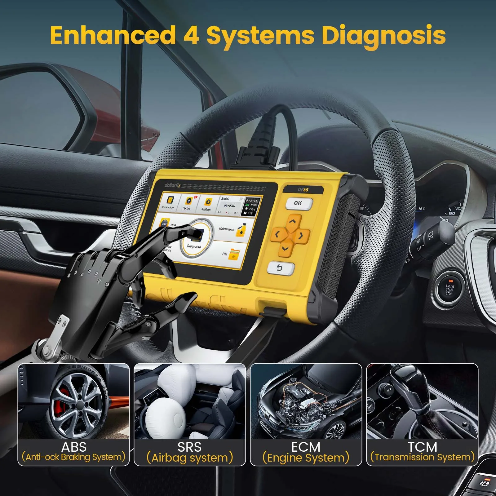 DollarFix DF65 Lifetime Free Car Diagnostic Tool ECM SRS ABS TCM System Scan OIL DPF Gearbox 10 Reset 2+32G Auto OBD2 Scanner