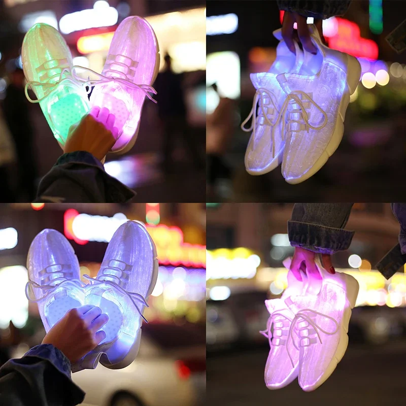 LED Lighting Shoes Luminous Costume Summer Led Fiber Optic Shoes Dancing LED Light UP Shoes USB Recharge Glowing Sneakers