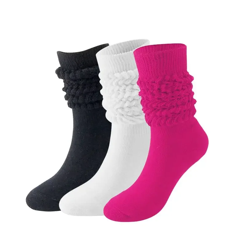 Autumn Winter Thick Thermal Warm Knee High Socks Girl Knit Calf Socks Cute Long Loose Slouch Socks Solid Color